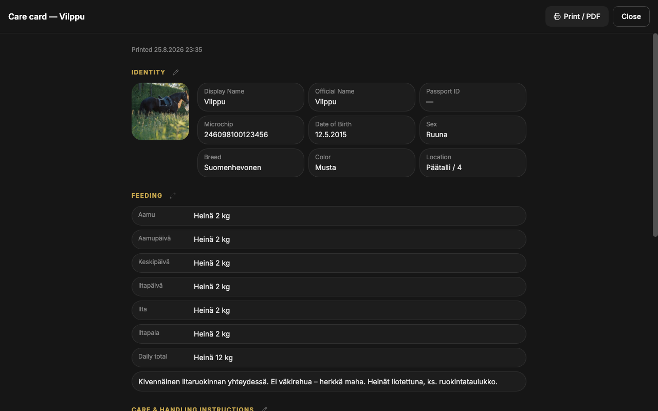 Care card: a printable per-horse care sheet
