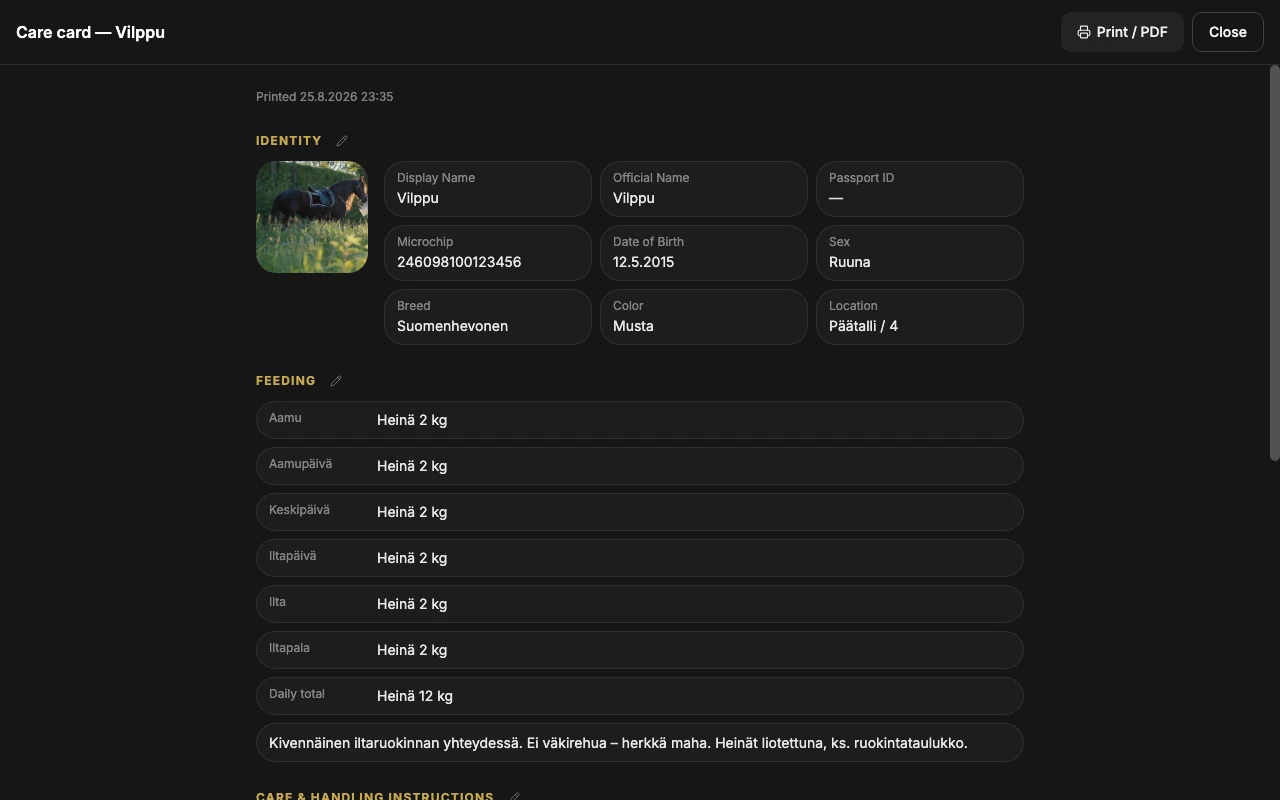 Care card: a printable per-horse care sheet